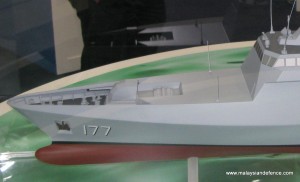 A close-up of the BNS Gowind Frigate