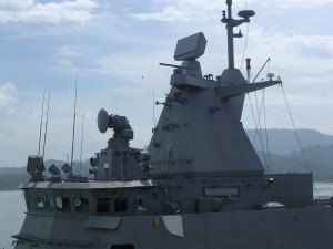 A close up of Kedah class bridge. Note the EADS 3-D radar and FCR
