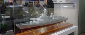 A model of the Algerian Navy C28A corvette displayed at DSA 2014. www.malaysiandefence.com