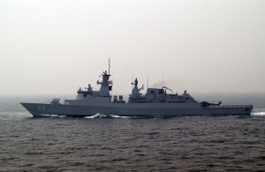 KD Jebat (FFG 29) underway off the coast of Malaysia during a divisional tactics drill as part of Cooperation Afloat Readiness and Training (CARAT) Malaysia 2013. US Navy photo.