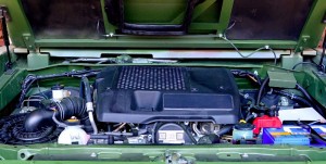 The engine bay of the GK-M1. It appears to be a Toyota diesel engine, probably similar to the one fitted on the Hilux.