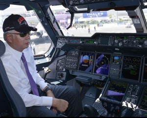 PM DS Najib Tun Razak sits in the captain seat of the first RMAF A400M shortly after he opened LIMA 2015