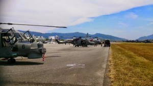 RMN Super Lynx helicopters on the tarmac of MIEC ahead of LIMA 2015. Mohd Zaidi Ibrahim.