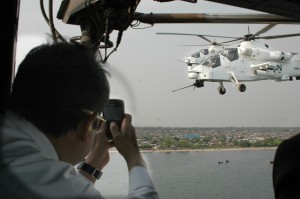 Two SAAF Rooivalk Attack Helicopters serving as part of the United Nations Force Intervention Brigade escorting a UN delegation in the Democratic Republic of the Congo. MONUSCO/Clara Padovan