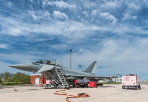 Storm Shadow EMC trials at BAE Systems Warton facility. The first set of ground trials saw Italian Instrumented Production Aircraft 2 (IPA2) and UK production Typhoon aircraft BS111, fitted with two of MBDA’s Storm Shadow cruise missiles undergo Electro Magnetic Compatibility (EMC) tests.  EMC testing ensures the integrity of the electrical systems onboard the aircraft and the missile.  Following these tests, the missiles have been prepared for flight by positioning a series of laser tracking points which allow engineers to accurately analyse the trajectory of the weapon when released from the aircraft.      