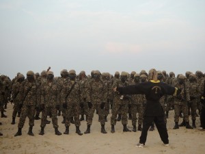 Troopers getting ready to perform martial arts.