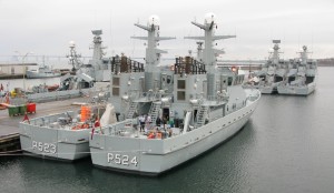 A stern view of two Diana class patrol boats of the RDN showing the large deck space aft.