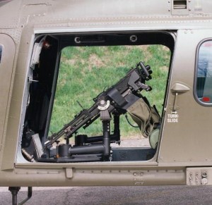 Two GPMGs mounted in the cabin of an AW109