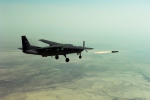 An Iraqi air force AC-208 Cessna Caravan launches a Hellfire missile at a target on the Azizyah Training Range, south of Baghdad, in early November 2010. The Iraqi airmen destroyed the target with a single shot in their second-ever launch of a Hellfire missile.