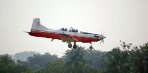 Pilatus PC 7 Mk II M50-08 of Pulatibang 1 landing at Subang on Aug 31, 2015.