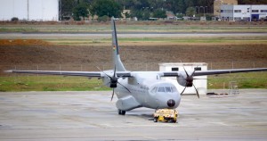 An Airbus C295 medium transport aircraft undergoing tests at Airbus DS facility at Seville, Spain.