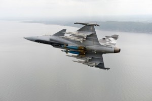 Gripen NG test bed with Meteor, IRIS -T and GBU load-out. Saab.