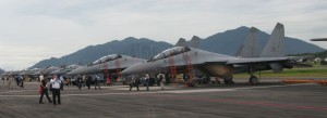 Two RMAF Sukhois tail number 11 and 12 with Smokey Bandits at Lima 2011