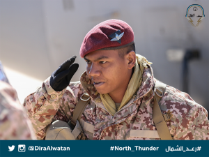 An Army PAC personnel in a very attractive desert digital camouflage saluting. Diraalwatan