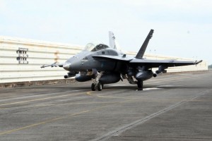 Hornet M45-08 from the 18th Squadron getting ready to take off for  firing trials of the FZ rockets last year. FZ picture.