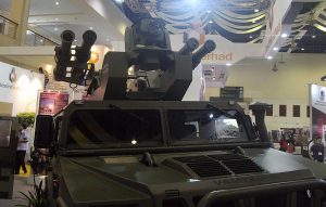 The RapidRanger turret with the missile launchers on display during the preview day of DSA 2016. The missile launchers were conspicuously missing on the opening day.