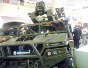 The RapidRanger turret fitted on the Uro Vamtac 4X$ vehicle at Destini Bhd booth.