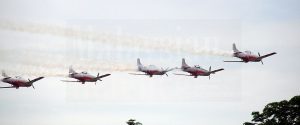 Pilatus PC-7 Mk IIs from Pulatibang 1 conducting a fly past for the Wings presentation ceremony today at KTU, Alor Setar.