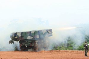 An MLRS firing rockets at the exercise.