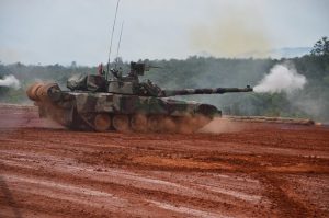 A Pendekar MBT firing its main gun during rehearsals on Tuesday. Army picture