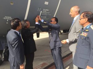 DS Abdul Rahim Radzi (2nd from right) opening the door of 03 to mark the delivery of the aircraft.