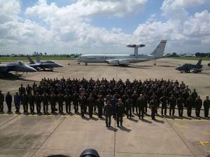 Participants and aircraft involved in Cope Taufan 2016 posed for a group picture at the end of the exercise on July 29. Kementerian Pertahanan photo.