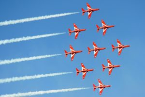 Classic Red Arrows nine diamond formation. 16 April 2014 Copyright: MoD/Crown Copyright 201