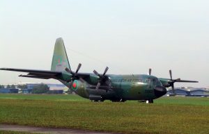 Bangladesh Air Force C130B undergoing engine checks on Sept 2, 2016 while undergoing maintenance at Airod.