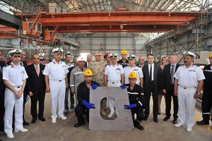 First steel cutting ceremony for Egypt Gowind corvette at Alexandria Shipyard on April 16, 2016. DCNS picture.