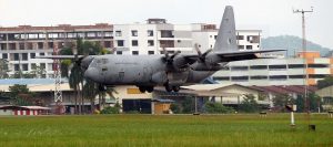 RMAF M30-14 C-130H Hercules landing at Subang after conducting the 2016 Merdeka Flypast.