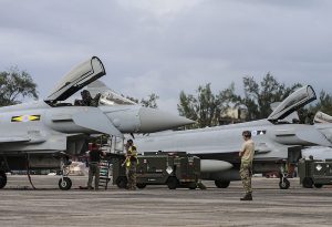 RAF Typhoons operating out in the open at the Butterworth airbase for Bersama Lima 16. Crown Copyright.   