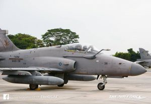 One of two RMAF Hawk Mk208s which landed at Changi West airbase as part of the exchanges for Bersama Lima 16. RSAF photo.