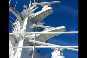 Sharpeye navigation radars on a mast of an OPV. 