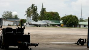 One of the Typhoons, a twin seater, preparing to take off during the interview. Malaysian Defence photo.