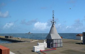 A CGI of the PSIM module undergoing testing on land prior to be being mated to the ship. DCNS.