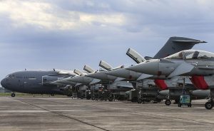 RAF Typhoons and an RAF C-17 at RMAF Butterworth, Malaysia Crown Copyright.   