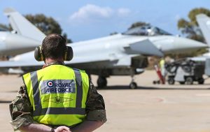 RAF ground crew getting ready the Typhoons for flight. Crown Copyright