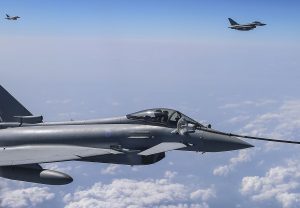 RAF Typhoons Air to Air refuelling en-route to Malaysia for Exercise Bersama Lima 16. Crown Copyright