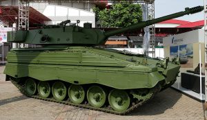 The Marder Medium RI tank. This is the Rheinmental solution for the Indonesian medium wieght tank. The hull is the Marder APC but fitted with a HITFACT turret fitted with a 105mm gun. Indonesia is buying a large number of surplus Marder IFV from Germany.